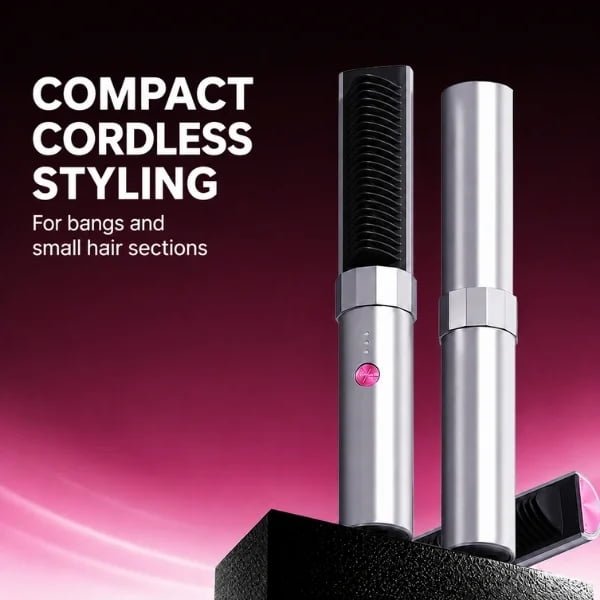 K6 cordless mini bang styling brush with V-shaped comb teeth and three indicator lights