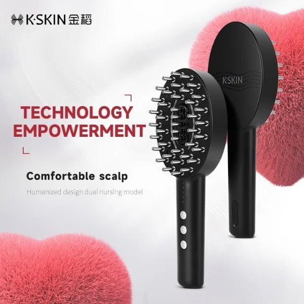 KD3802 handheld LED scalp massage brush front and rear views