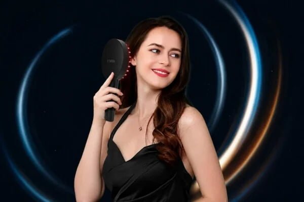 Woman using the KD3802 scalp massage brush at home
