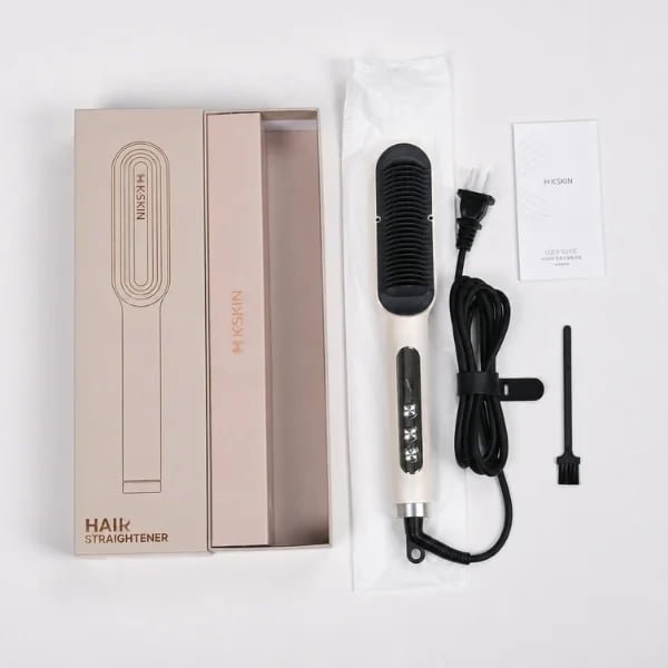 Woman styling long hair with the purple KD380K ionic straightening brush