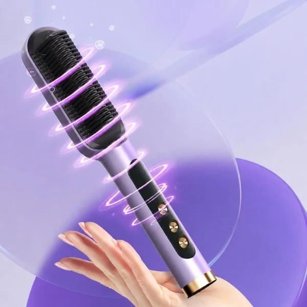 Woman holding the purple KD380K hair straightening brush