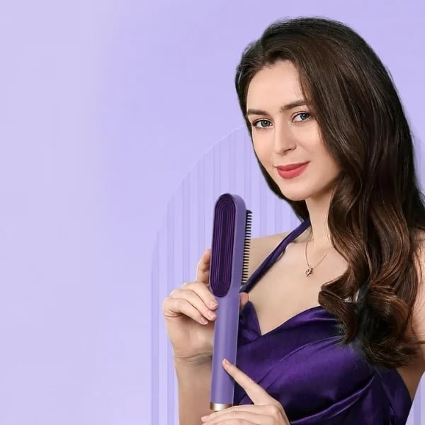 Purple KD380K straightening brush with a negative-ion visual effect