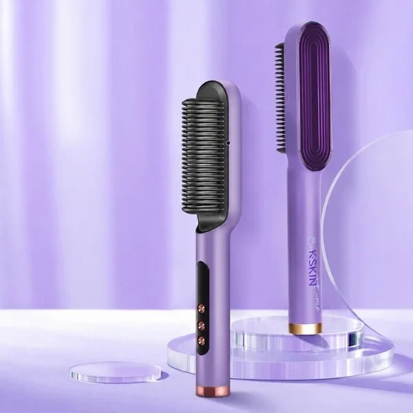 Front and rear views of the purple KD380K hair straightening brush