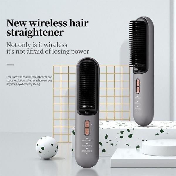 KD382B cordless ionic hair straightener brush front view