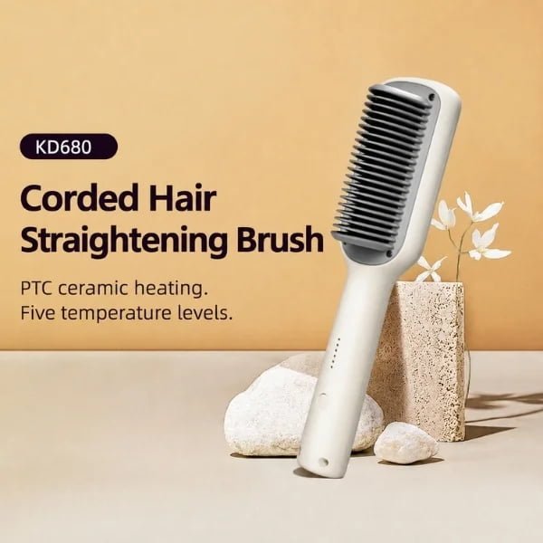 KD680 corded hair straightening brush with PTC ceramic heating