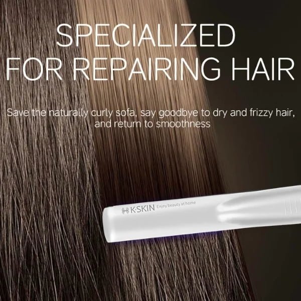 KD881 ultrasonic hair care device positioned over a section of hair