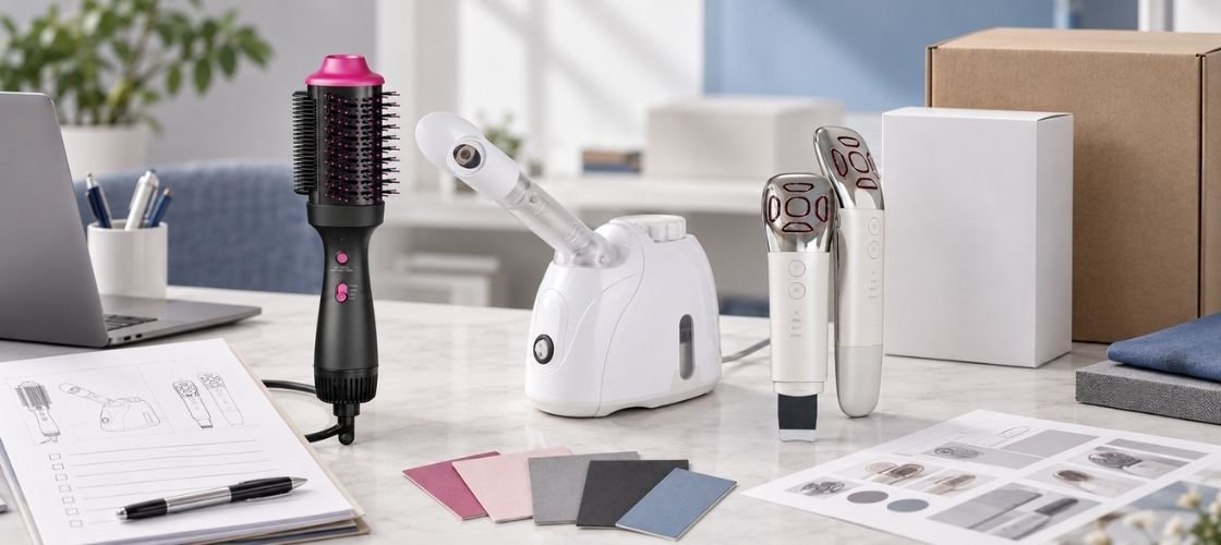 Beauty device samples and an OEM project brief prepared for quotation review