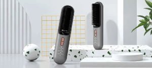 Two cordless hair straightener brushes with temperature controls