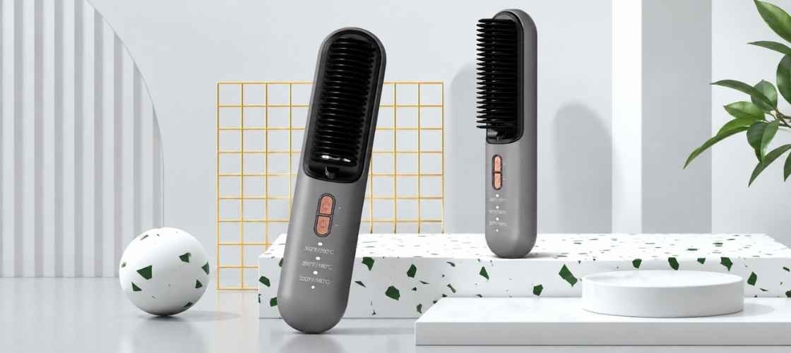 Two cordless hair straightener brushes with temperature controls