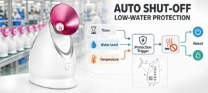 Facial steamer auto shut-off and low-water protection with KD2331A and protection trigger logic