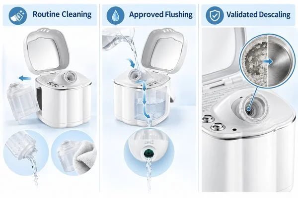 KD2332 and KD2328 facial steamer water system and cleaning-point comparison