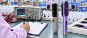 Hair straightener brush sample test with KD382B and KD380K products in a B2B quality control setting