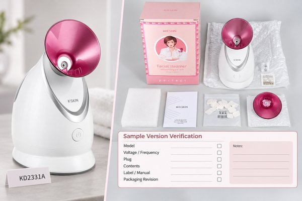 Facial steamer sample identification with model voltage accessories and packaging version