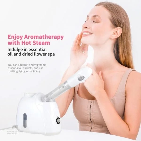 Woman beside the KD33S long-tube warm-mist facial steamer
