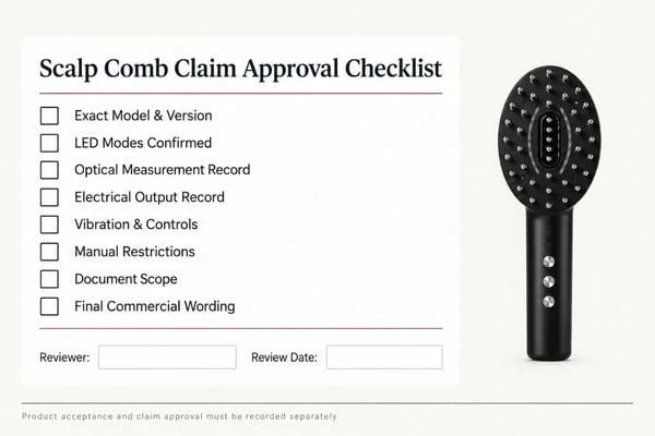 Scalp Comb Claim Approval Checklist Uncompleted release checklist for scalp comb version, output evidence, instructions and commercial wording