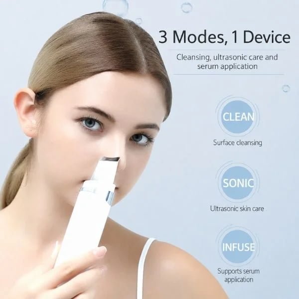 KD8023 ultrasonic skin scrubber with Clean, Sonic and Infuse facial-care modes