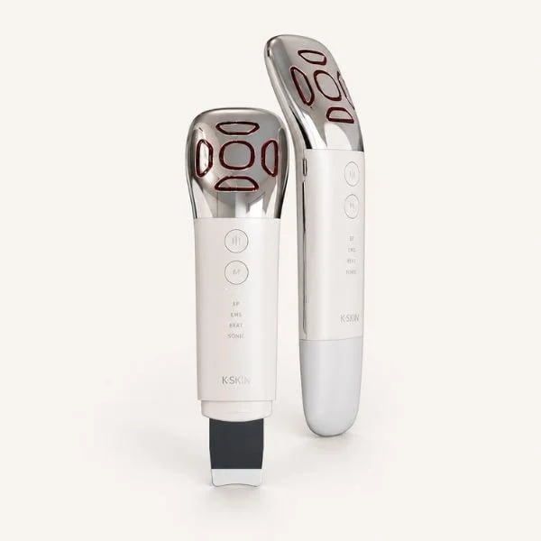 KD8086 facial beauty device showing spatula and curved treatment head configurations