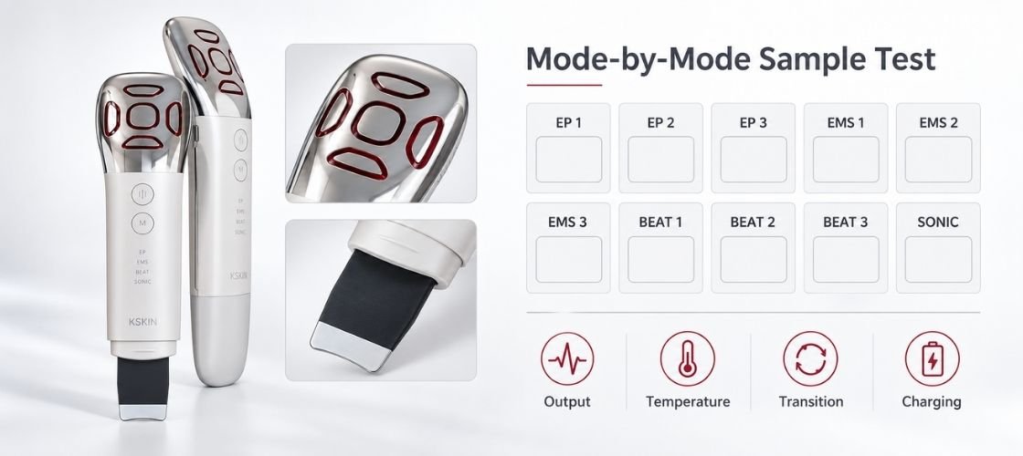 KD8086 multifunction beauty device with mode-by-mode sample test matrix