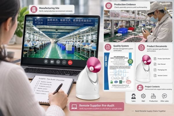 Remote Beauty Device Supplier Pre-Audit Remote beauty device supplier pre-audit using live factory video, business documents, production evidence, and quality records