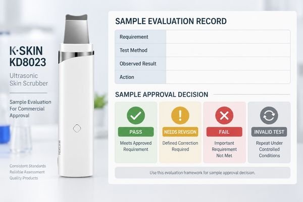 Ultrasonic skin scrubber sample approval decision Ultrasonic skin scrubber sample approval matrix showing pass, revision, fail and invalid test decisions