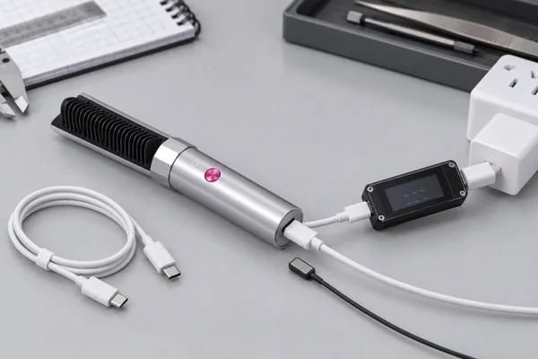 Cordless Hair Brush USB-C Charging Evaluation USB Type-C charging evaluation for a cordless hair straightener brush