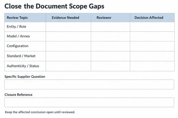 A buyer checklist matching unresolved scope questions with evidence requests and purchase decisions