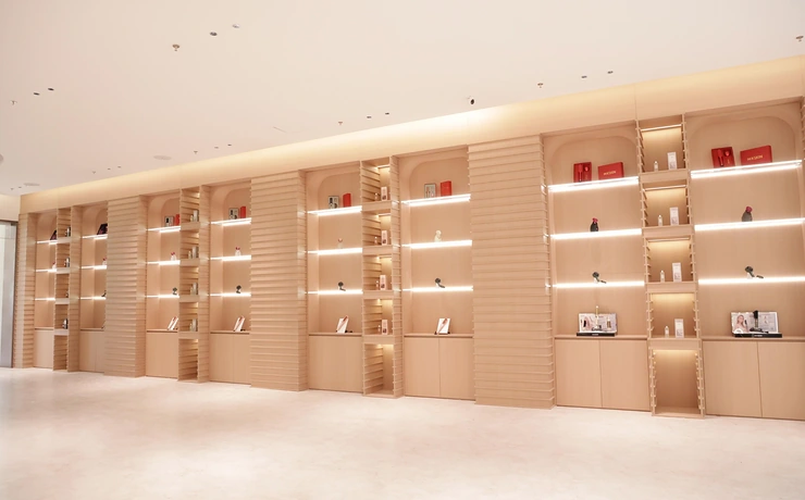 Beauty devices displayed on showroom shelves
