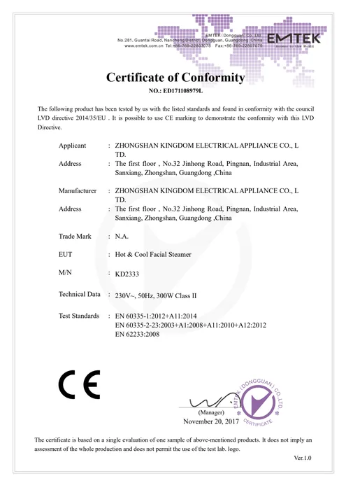 CE / Product Compliance · KD2333 document preview
