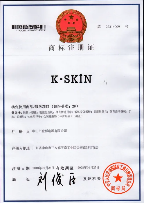 K·SKIN Trademark Registration · 22314009 document preview
