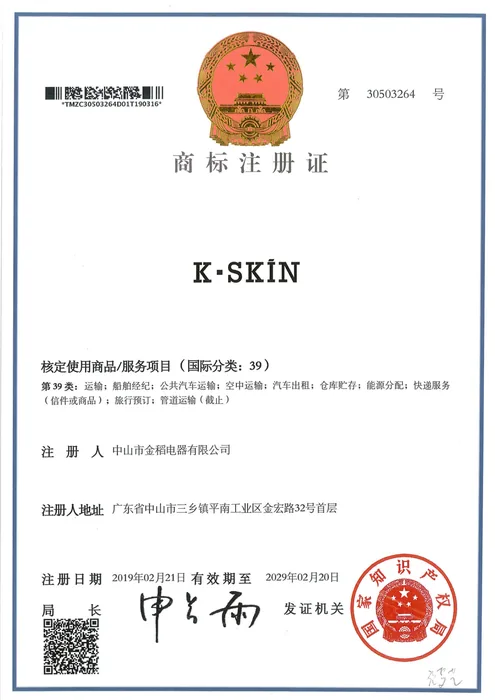 K·SKIN Trademark Registration · 30503264 document preview