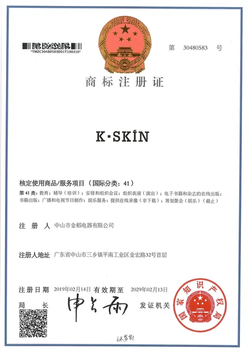 K·SKIN Trademark Registration · 30480583 document preview