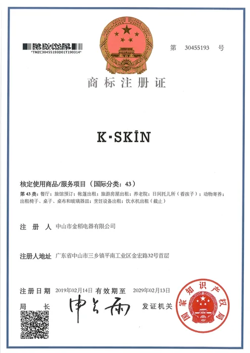 K·SKIN Trademark Registration · 30455193 document preview