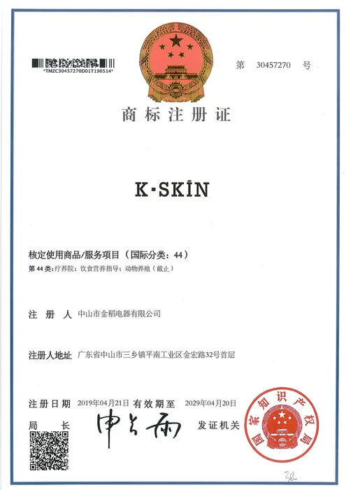 K·SKIN Trademark Registration · 30457270 document preview