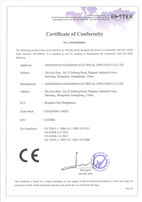 CE / Product Compliance · KD388B document preview